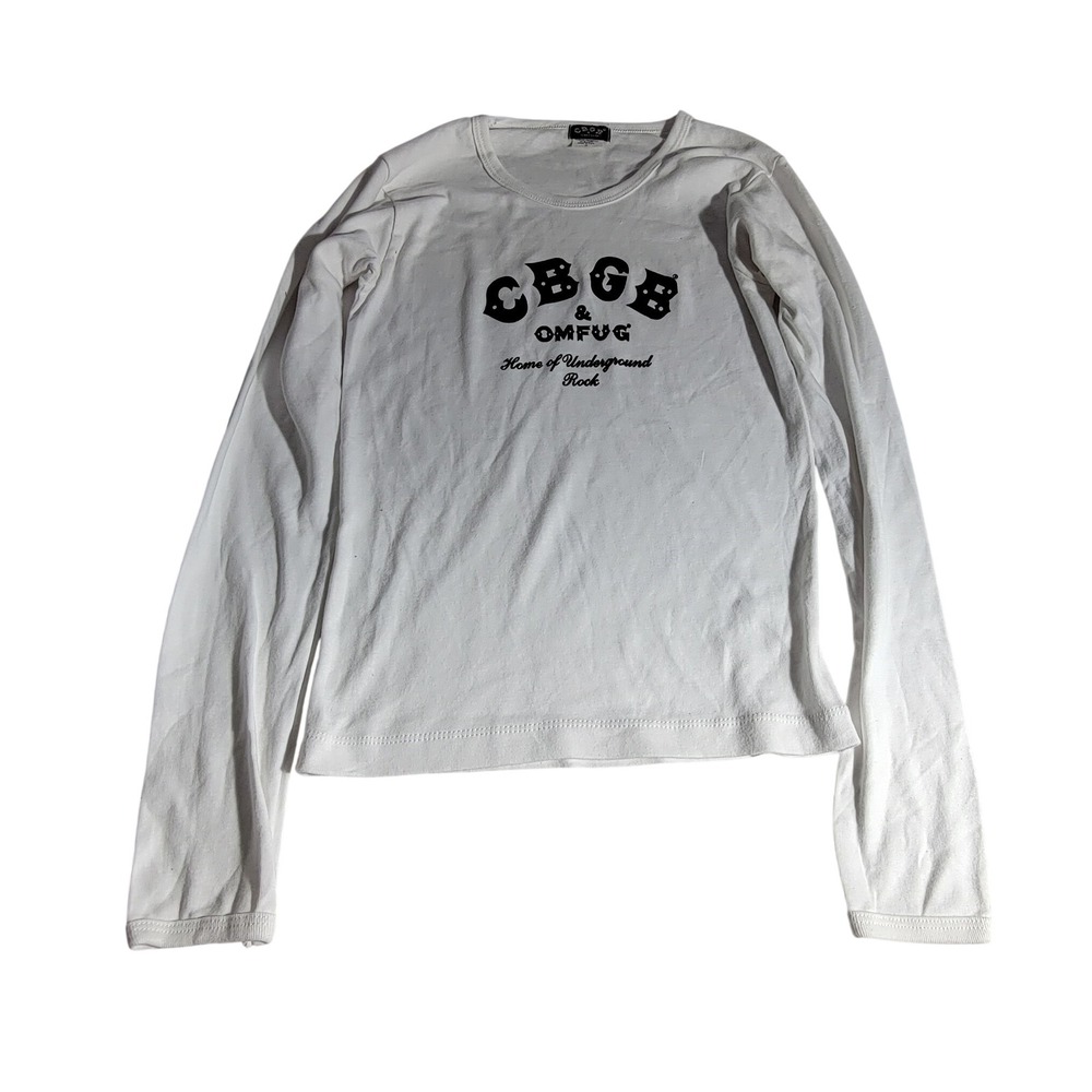 CBGB OMFUG Long Sleeve Graphic Tee White Made in USA Small Punk Rock NYC Shirt